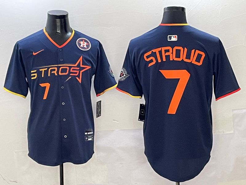 Men Houston Astros #7 Stroud Blue three generations Joint Name Nike 2025 MLB Jersey style 7